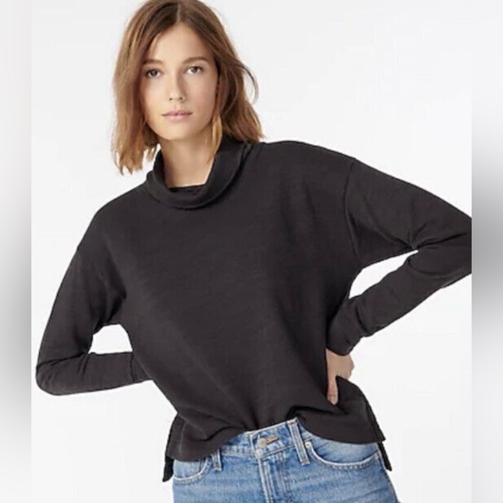 J. Crew Vintage Fleece Mock Neck Sweatshirt Grey Black S